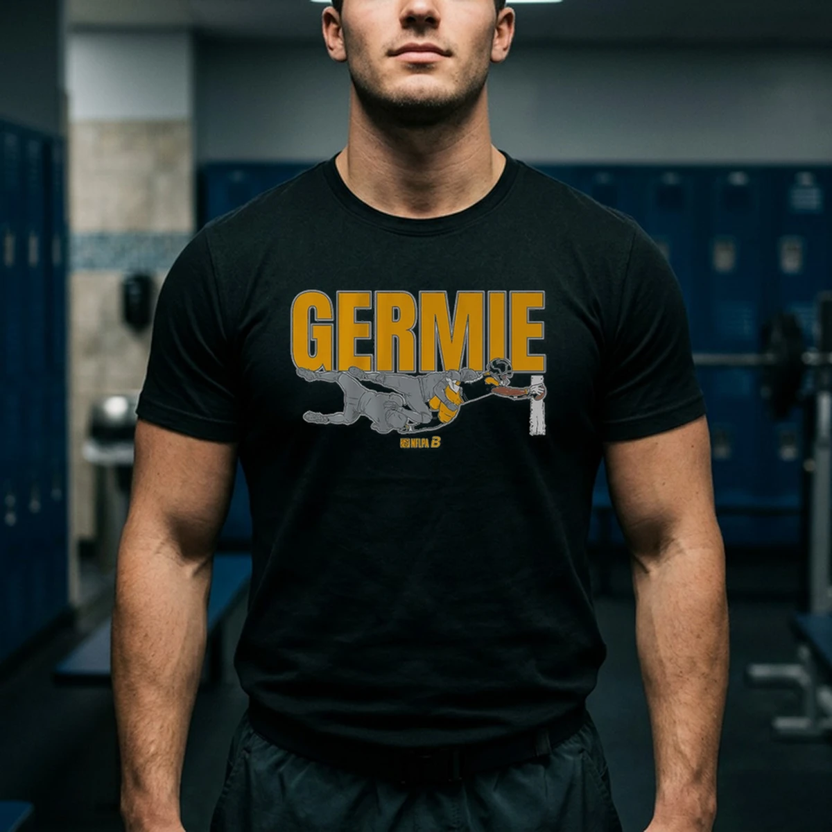 germie bernard touchdown dive tshirt black male3 Germie Bernard Touchdown Dive Shirt - Front View Main Mockup