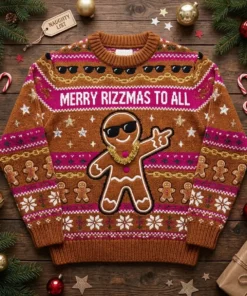 Gingerbread Guy Christmas Rizz Holiday Party Ugly Christmas Sweater - Front View Main Mockup