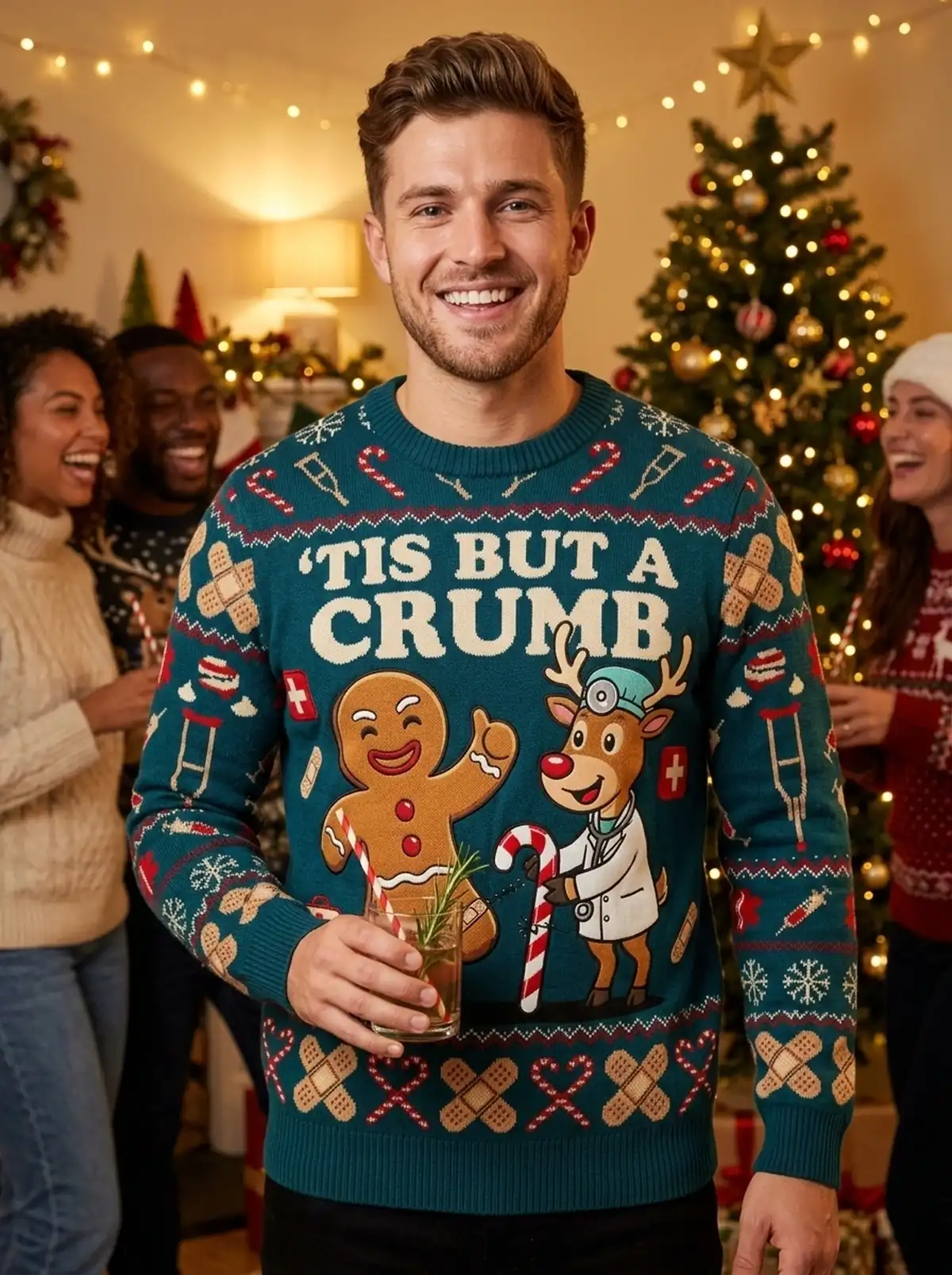 Gingerbread Limb Amputation Candy Cane Prosthetic Ugly Christmas Sweater - Design Preview