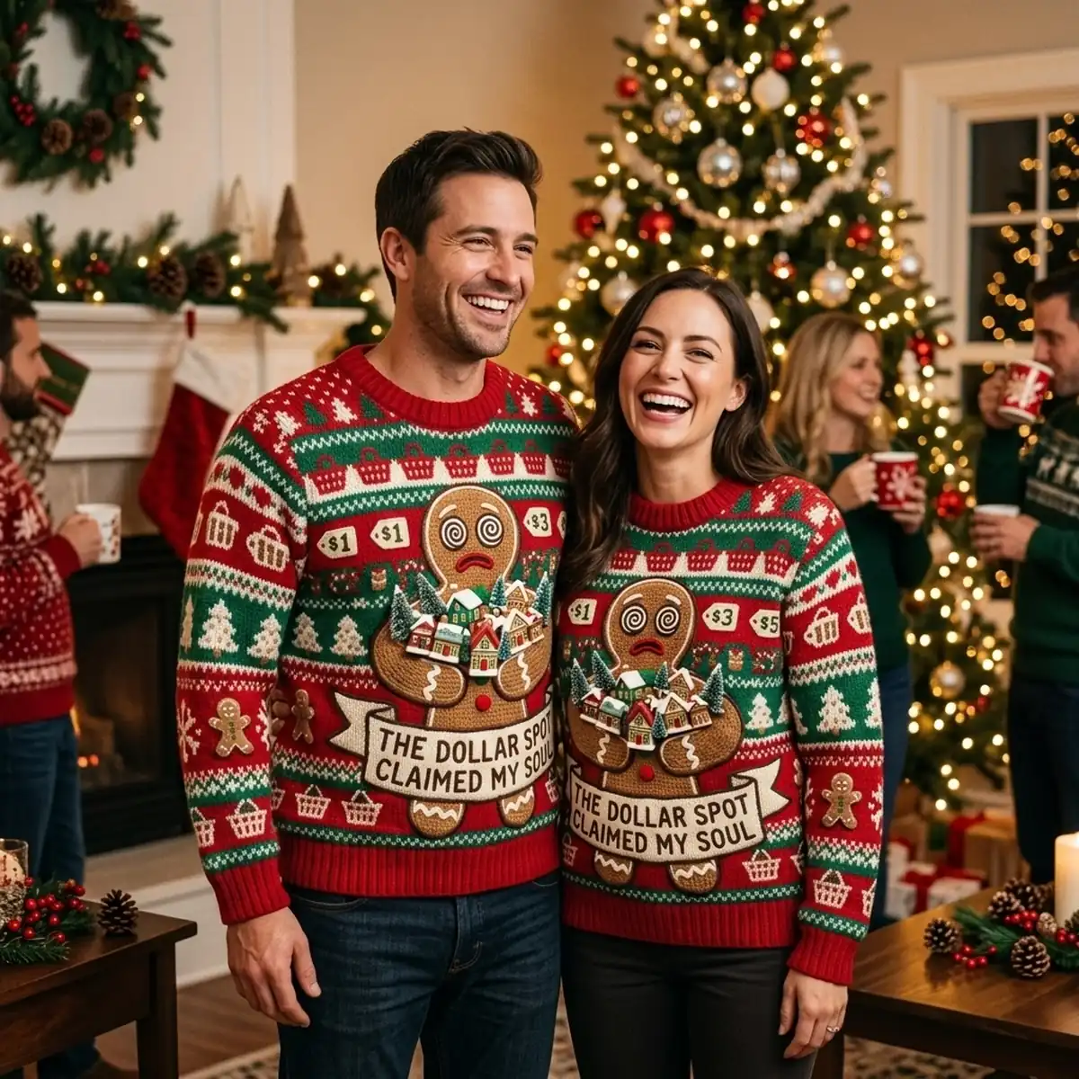 Gingerbread Man Dollar Spot Hypnotized Ugly Christmas Sweater - Design Preview