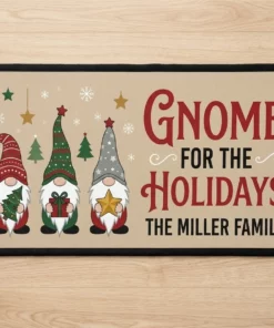 gnome for the holidays 3 gnomes personalized christmas doormat