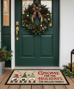 gnome for the holidays 3 gnomes personalized christmas doormat mockup 2