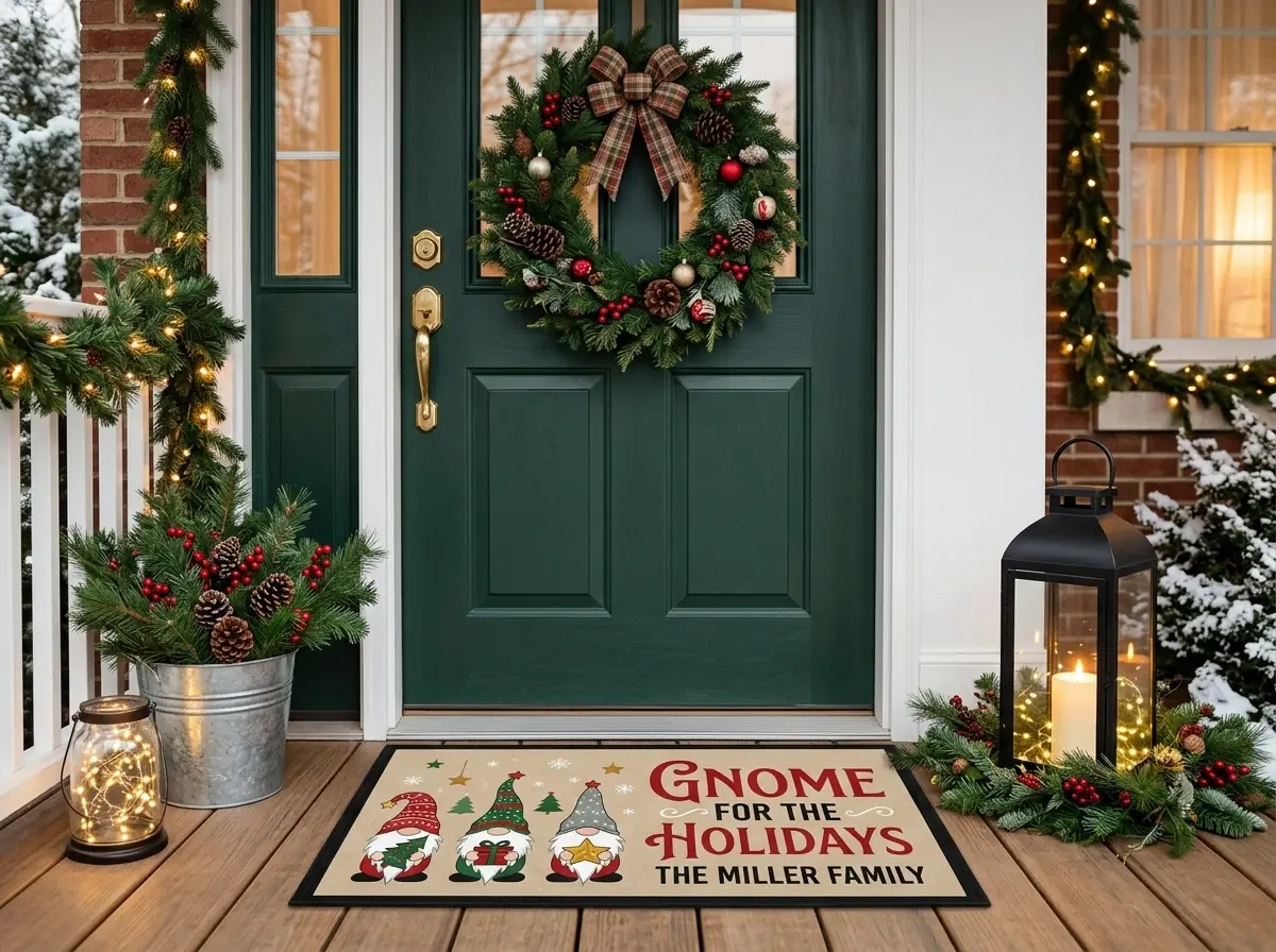 gnome for the holidays 3 gnomes personalized christmas doormat mockup 2 gnome for the holidays 3 gnomes personalized christmas doormat mockup 2