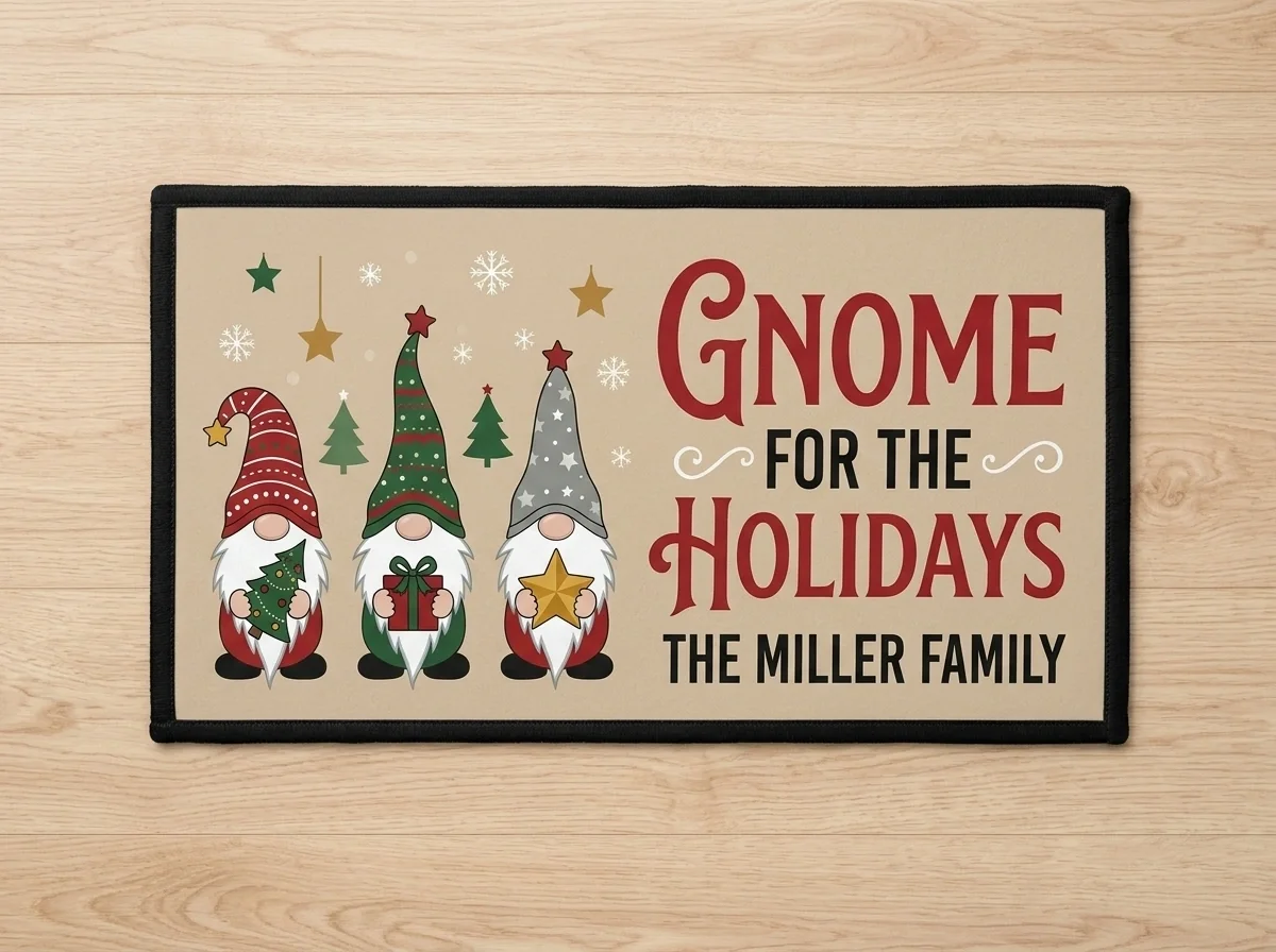gnome for the holidays 3 gnomes personalized christmas doormat gnome for the holidays 3 gnomes personalized christmas doormat