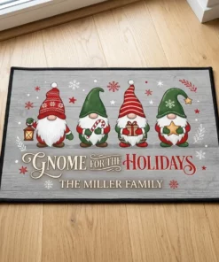 gnome for the holidays 4 gnomes personalized christmas doormat