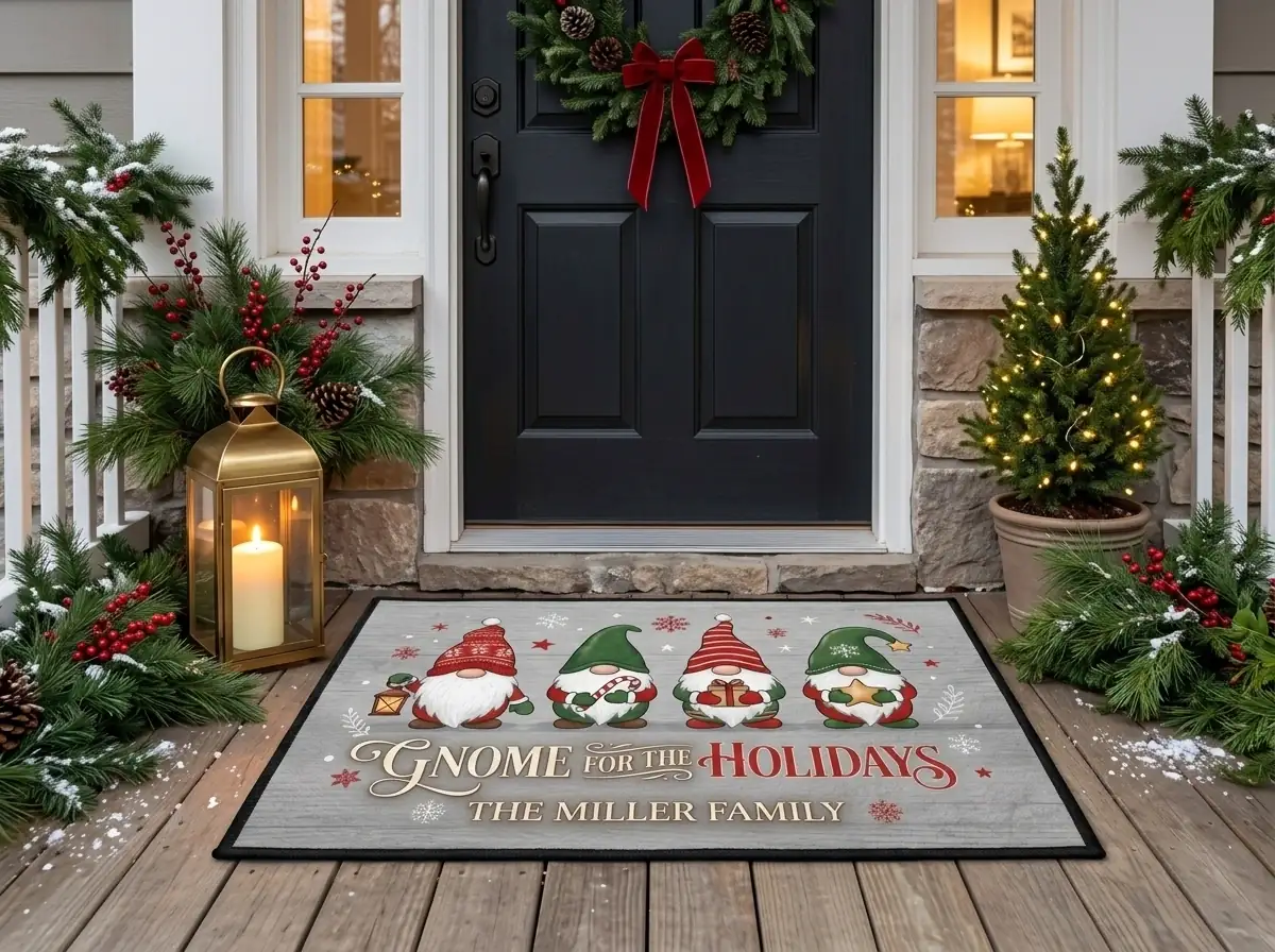 gnome for the holidays 4 gnomes personalized christmas doormat mockup 2 gnome for the holidays 4 gnomes personalized christmas doormat mockup 2