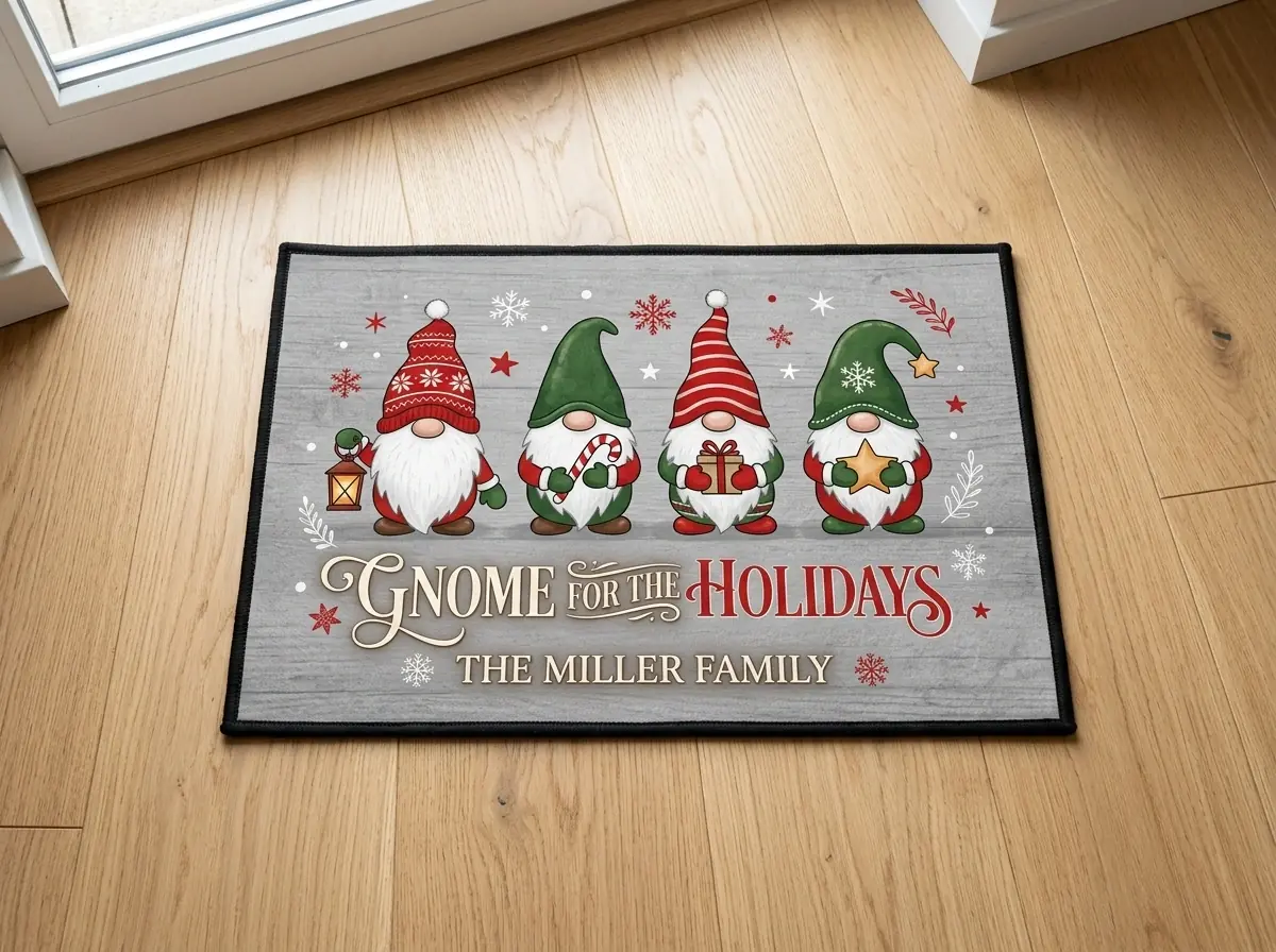 gnome for the holidays 4 gnomes personalized christmas doormat gnome for the holidays 4 gnomes personalized christmas doormat