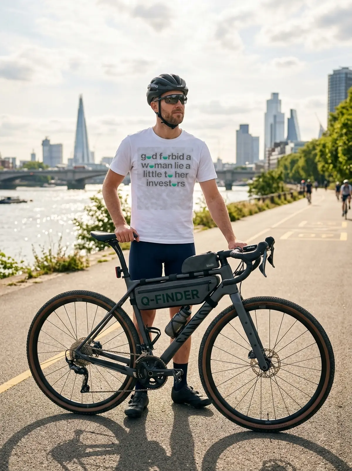god forbid a woman lie a little to her investors white tshirt bike commuter God Forbid A Woman Lie A Little To Her Investors Shirt - Front View Main Mockup