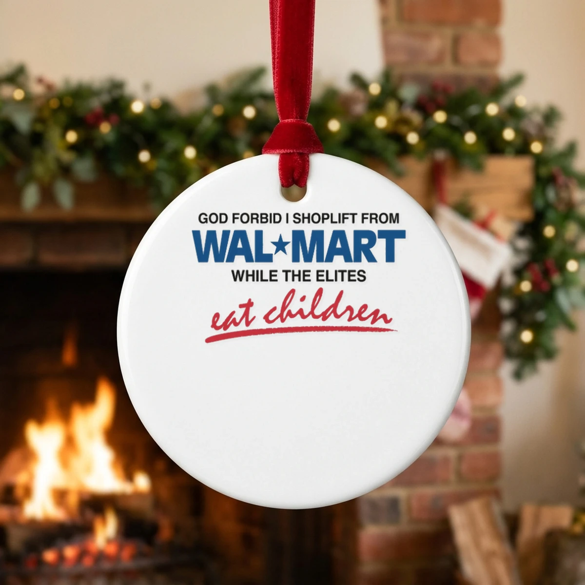 god forbid i shoplift from the department store while the elites eat chi ornament God Forbid I Shoplift From The Department Store While The Elites Eat Children Shirt - Close-up Graphic Detail Mockup