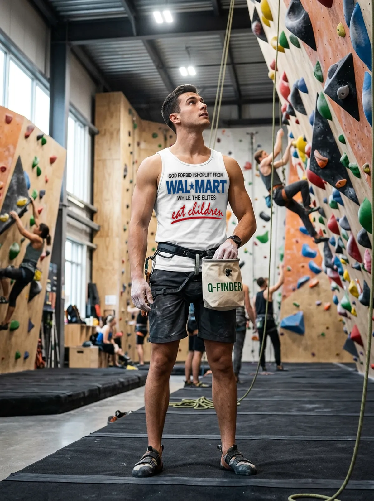 god forbid i shoplift from walmart while the elites eat children white tanktop bouldering god forbid i shoplift from walmart while the elites eat children white tanktop bouldering