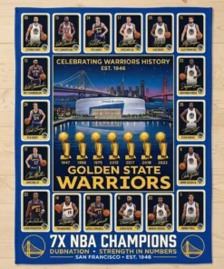 Golden State Warriors Chase Center 7x NBA Champions Legends Facsimile Signatures Fleece Throw Blanket - Close-up Graphic Detail Mockup