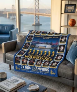 Golden State Warriors Chase Center 7x NBA Champions Legends Facsimile Signatures Fleece Throw Blanket - Front View Main Mockup