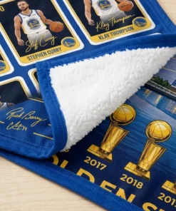 Golden State Warriors Chase Center 7x NBA Champions Legends Facsimile Signatures Fleece Throw Blanket - Lifestyle Model Mockup