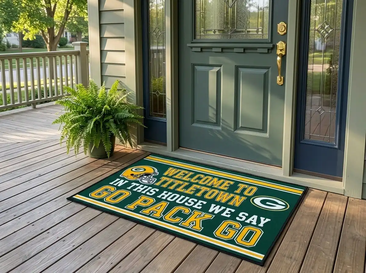 green bay packers welcome to titletown go pack go doormat mockup 2 green bay packers welcome to titletown go pack go doormat mockup 2