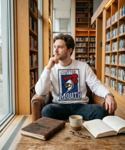 guttermouth x newcastle knights logo white sweatshirt book lounge