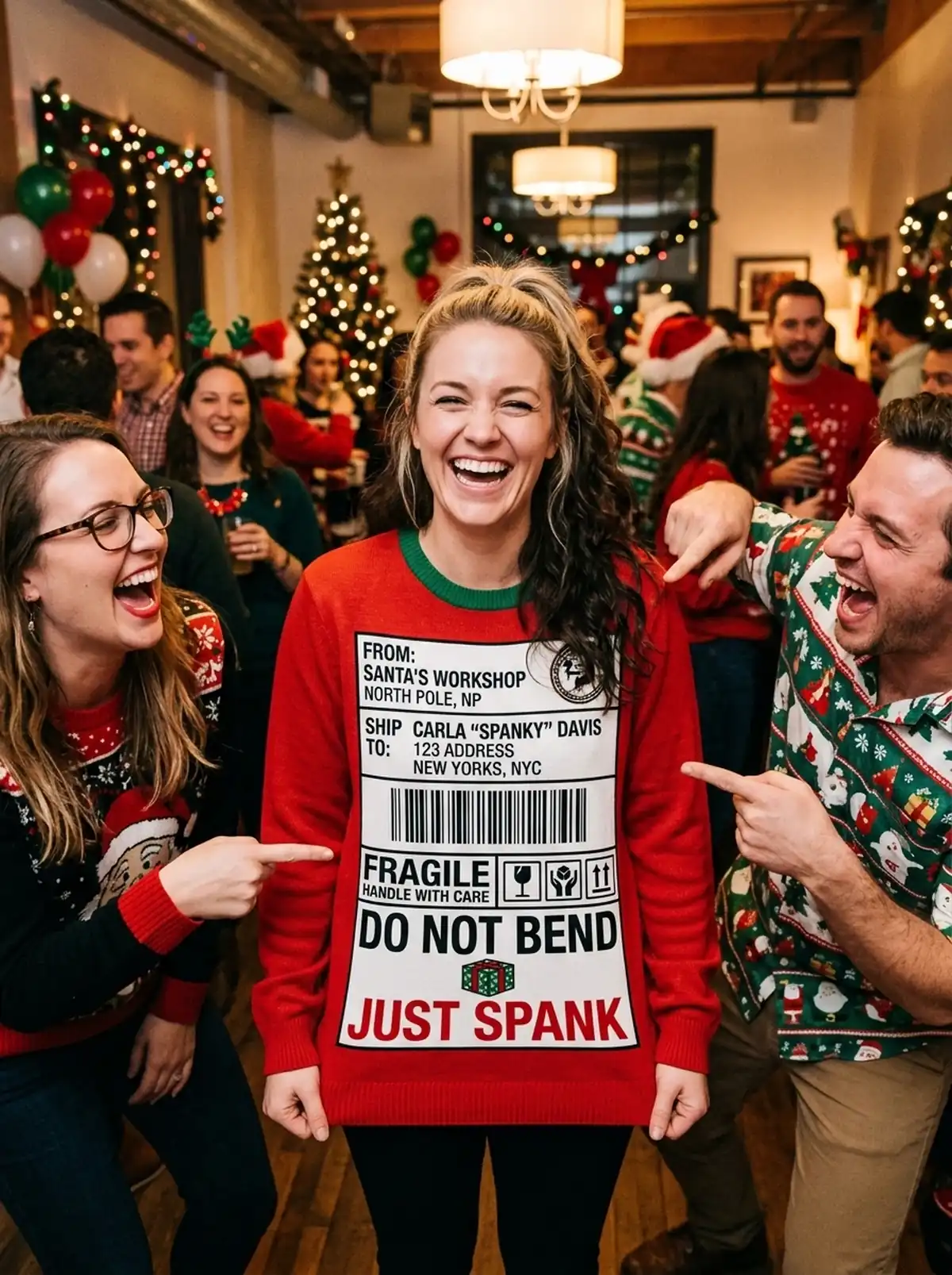 Handle With Care Just Spank Kinky Gift Adult Gag Christmas Sweater - Design Preview