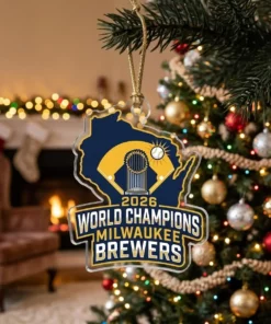 Historic First Title Franchise Era 2026 World Champions Milwaukee Brewers Custom Acrylic Ornament - Lifestyle Model Mockup