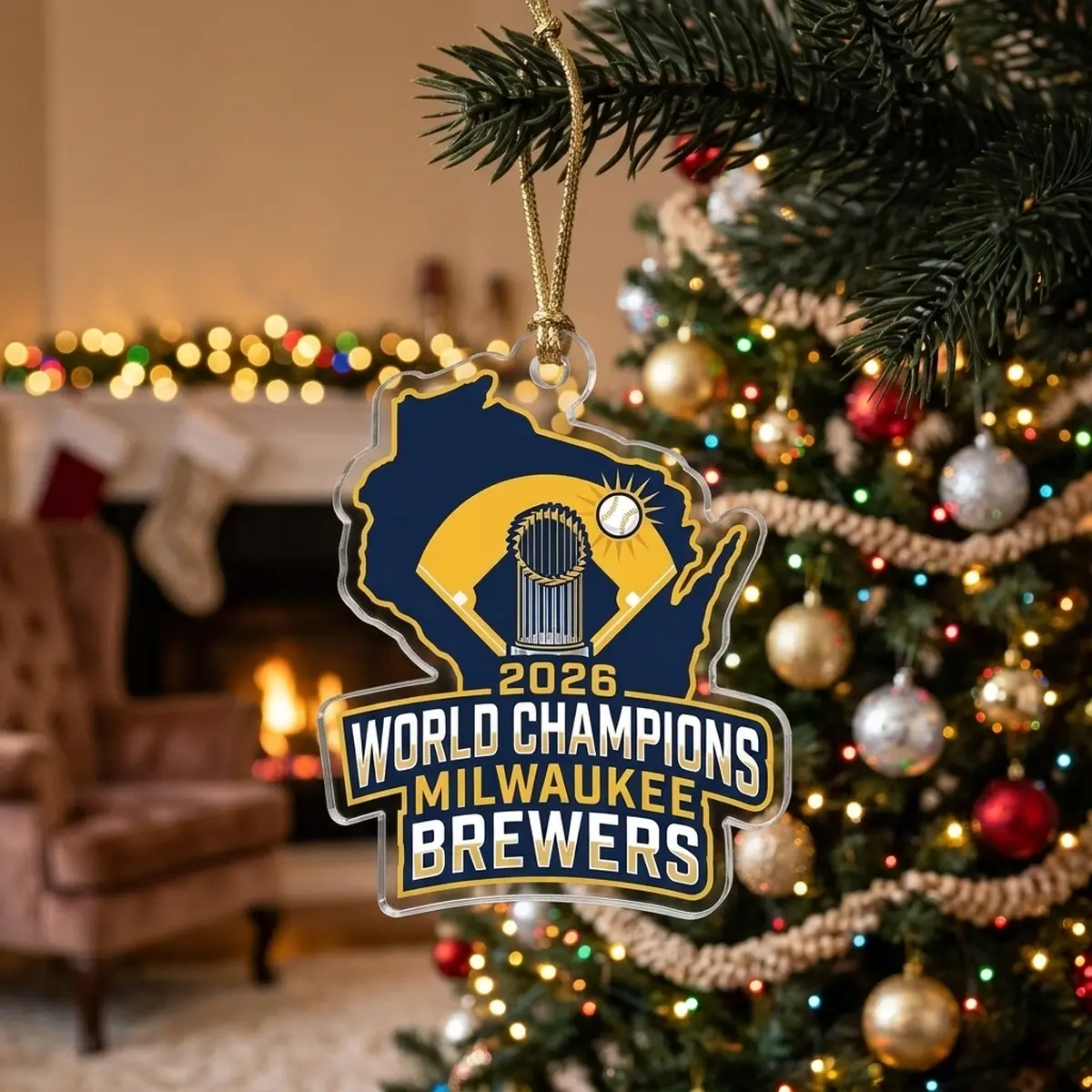 historic first title franchise era 2026 world champions milwaukee brewers custom acrylic ornament 2 Historic First Title Franchise Era 2026 World Champions Milwaukee Brewers Custom Acrylic Ornament - Lifestyle Model Mockup