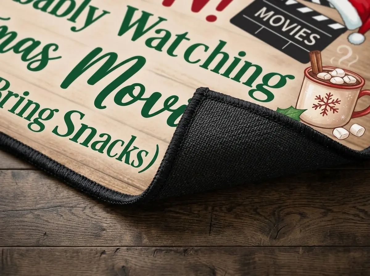 Hold On Were Watching Christmas Movies Cozy Farmhouse Holiday Doormat - Design Preview