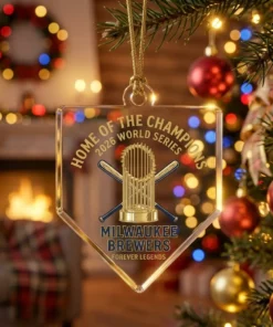 Home Plate Commissioner Trophy Forever Legends 2026 Brewers Custom Acrylic Ornament - Lifestyle Model Mockup