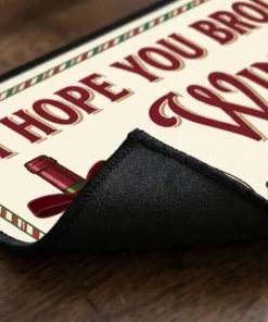 Hope You Brought Wine And Christmas Cookies Funny Entryway Holiday Doormat - Lifestyle Model Mockup