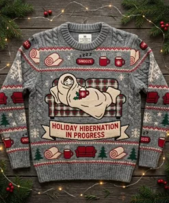 Human Burrito Blanket Holiday Hibernation In Progress Ugly Christmas Sweater - Front View Main Mockup