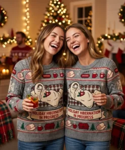 Human Burrito Blanket Holiday Hibernation In Progress Ugly Christmas Sweater - Lifestyle Model Mockup