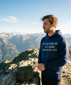 ID Rather Be Home With My Cat Heather Navy T-Shirt - Close-up Graphic Detail Mockup