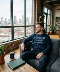ID Rather Be Home With My Cat Heather Navy T-Shirt - Back or Alternative Angle Mockup