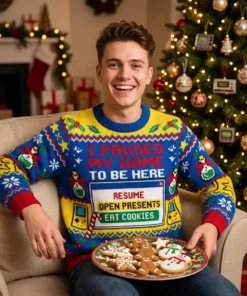 I Paused My Game To Be Here Christmas Gamer Ugly Christmas Sweater - Lifestyle Model Mockup