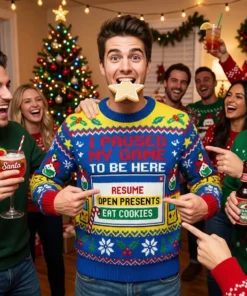 I Paused My Game To Be Here Christmas Gamer Ugly Christmas Sweater - Close-up Graphic Detail Mockup