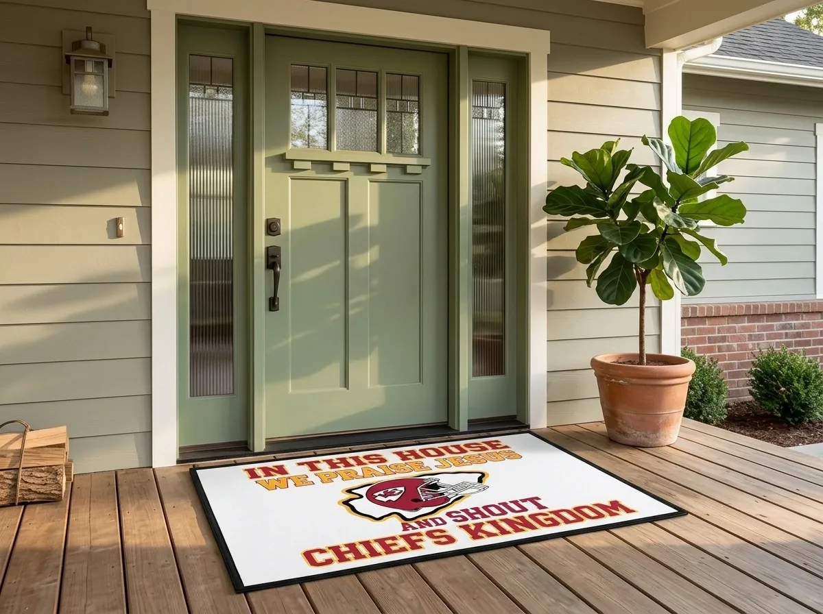 in this house we praise jesus and shout chiefs kingdom white doormat mockup 2 in this house we praise jesus and shout chiefs kingdom white doormat mockup 2