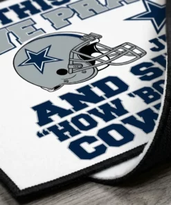 in this house we praise jesus and shout how bout them cowboys helmet doormat mockup 3