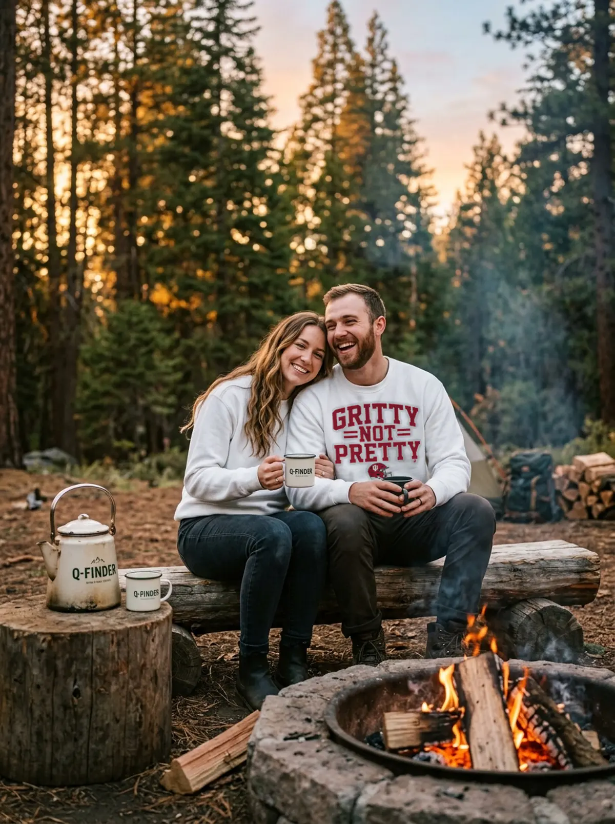 indiana football gritty not pretty white sweatshirt campfire couple Indiana Football Gritty Not Pretty Shirt - Close-up Graphic Detail Mockup