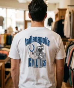 Indianapolis Colts Throwback Helmet Flea Market T-Shirt - Front View Main Mockup