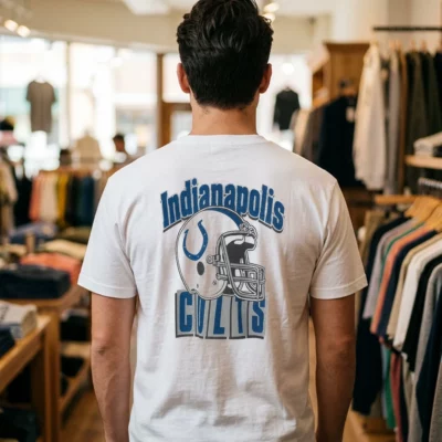 Indianapolis Colts Throwback Helmet Flea Market T-Shirt - Front View Main Mockup