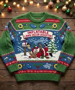 Inflatable Lawn Decor Disaster Tangled Snowglobe Windstorm Ugly Christmas Sweater - Front View Main Mockup