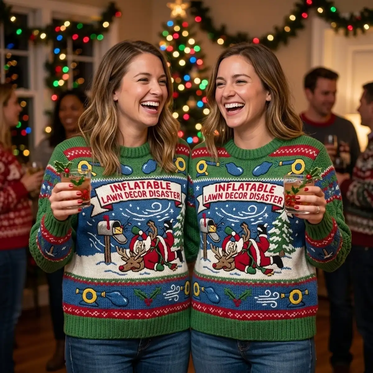 Inflatable Lawn Decor Disaster Tangled Snowglobe Windstorm Ugly Christmas Sweater - Design Preview