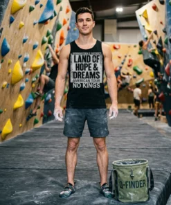 jack smith no kings black tanktop bouldering gym