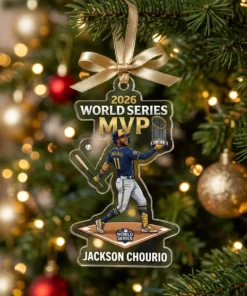 Jackson Chourio MVP Bat Flip 2026 World Series Champions Milwaukee Brewers Custom Acrylic Ornament - Front View Main Mockup