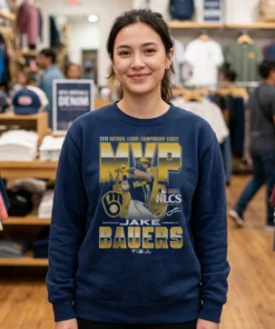 Jake Bauers Milwaukee Brewers 2026 National League Championship Series MVP T-Shirt - Close-up Graphic Detail Mockup