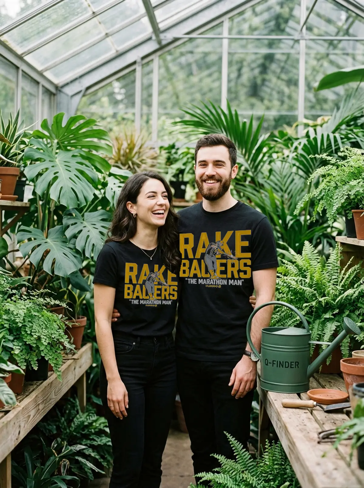 jake bauers rake bauers marathon man black tshirt greenhouse couple Jake Bauers Rake Bauers Marathon Man Shirt - Front View Main Mockup