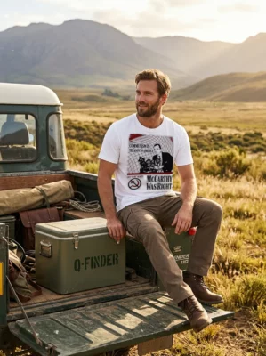 joseph mccarthy communism is treason to america white tshirt safari jeep