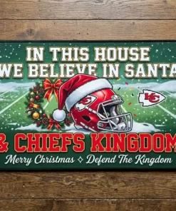 Kansas City Chiefs Kingdom Holiday Santa Hat Football Christmas Doormat - Close-up Graphic Detail Mockup