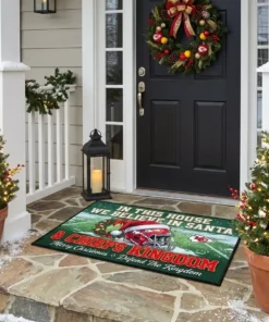 Kansas City Chiefs Kingdom Holiday Santa Hat Football Christmas Doormat - Front View Main Mockup