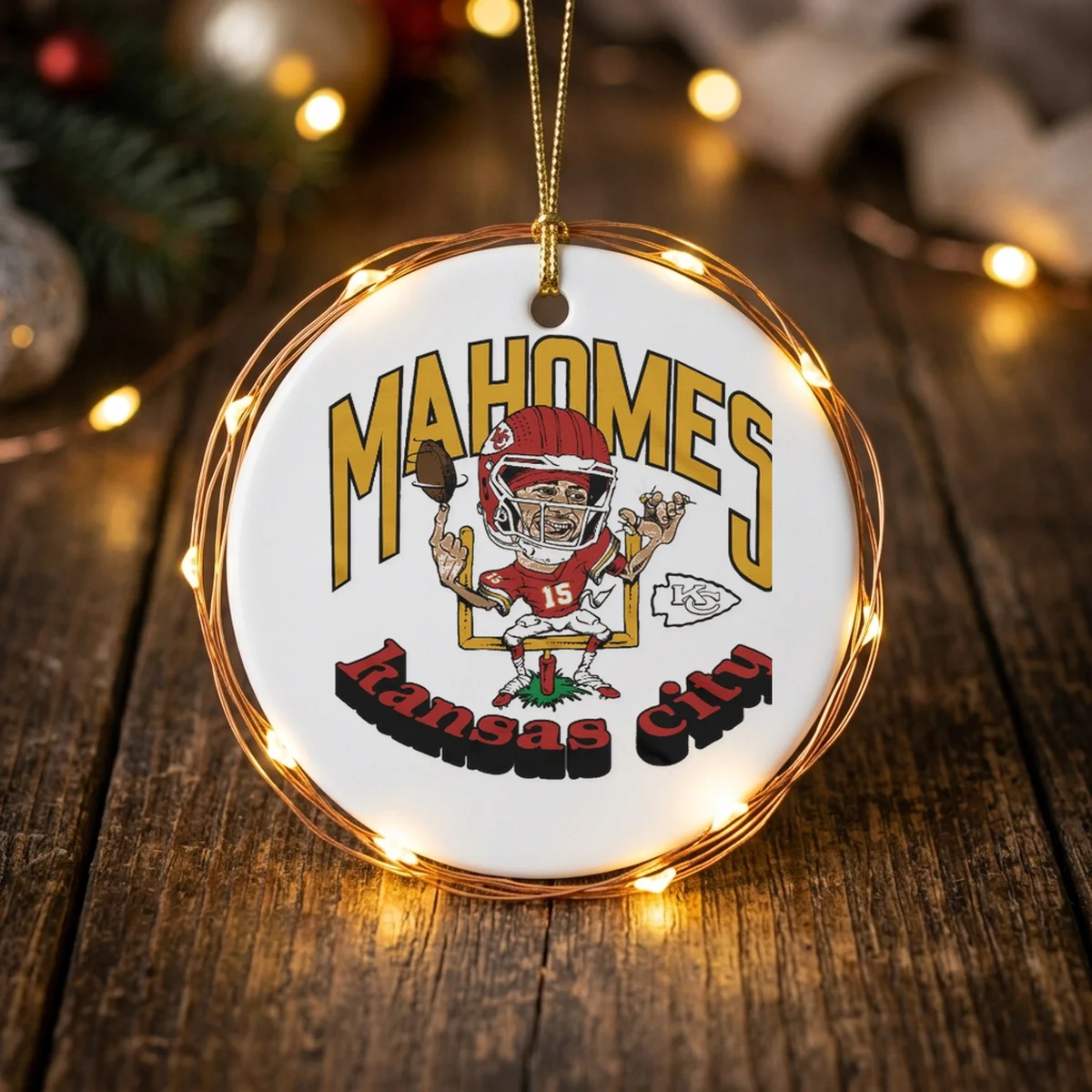 kansas city chiefs patrick mahomes goal post ornament Kansas City Chiefs Patrick Mahomes Goal Post Shirt - Lifestyle Model Mockup
