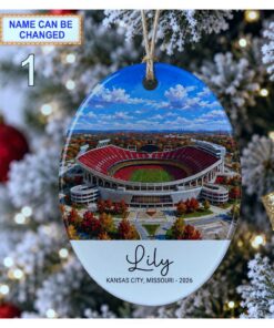 kansas city football stadium skyline glossy ceramic holiday tree ornament 1