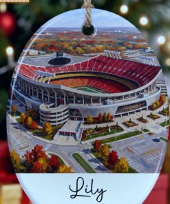 kansas city football stadium skyline glossy ceramic holiday tree ornament 3