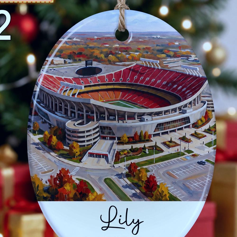 kansas city football stadium skyline glossy ceramic holiday tree ornament 3 kansas city football stadium skyline glossy ceramic holiday tree ornament 3
