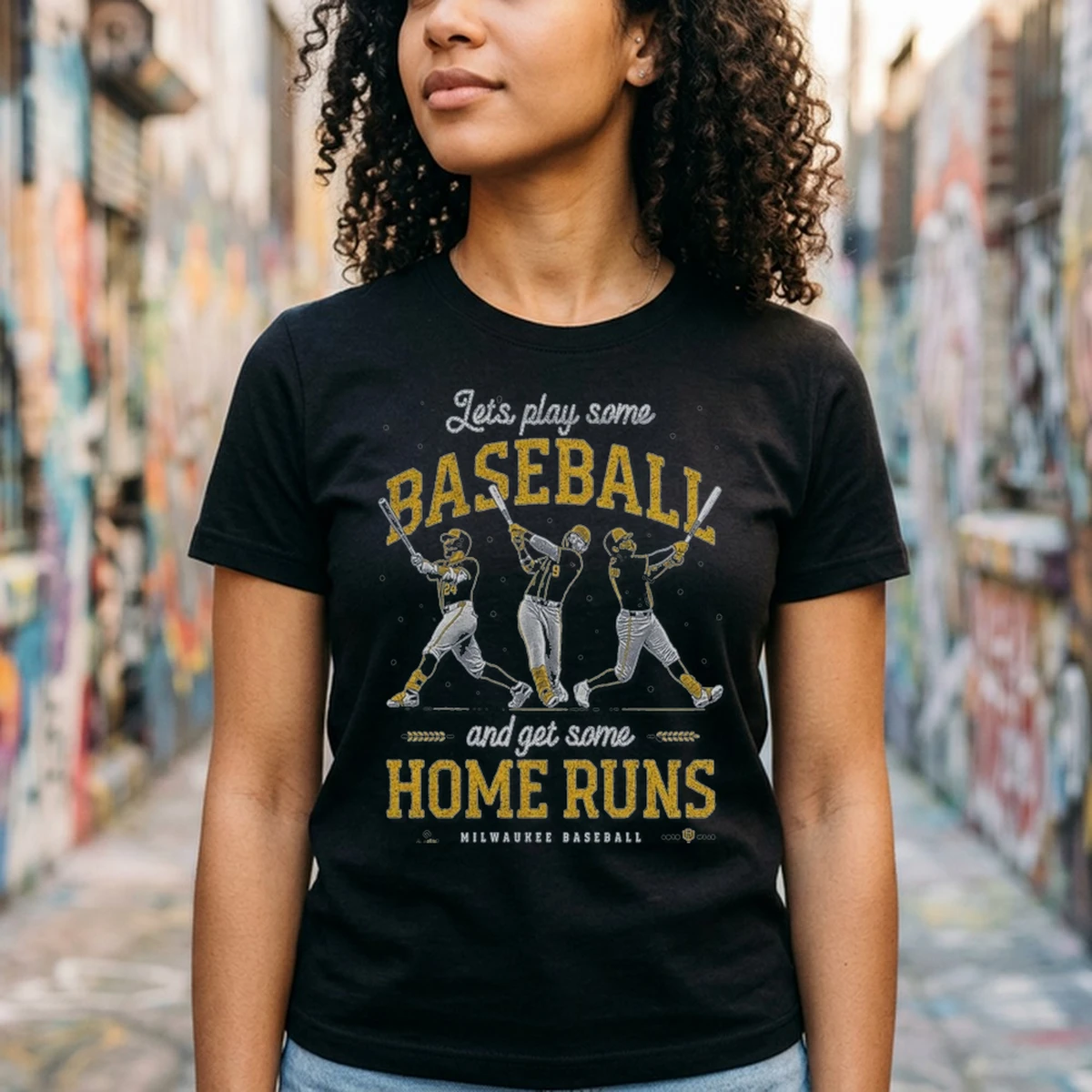 let s play some baseball and get some home runs tshirt black female3 Let’S Play Some Baseball And Get Some Home Runs T-Shirt - Front View Main Mockup